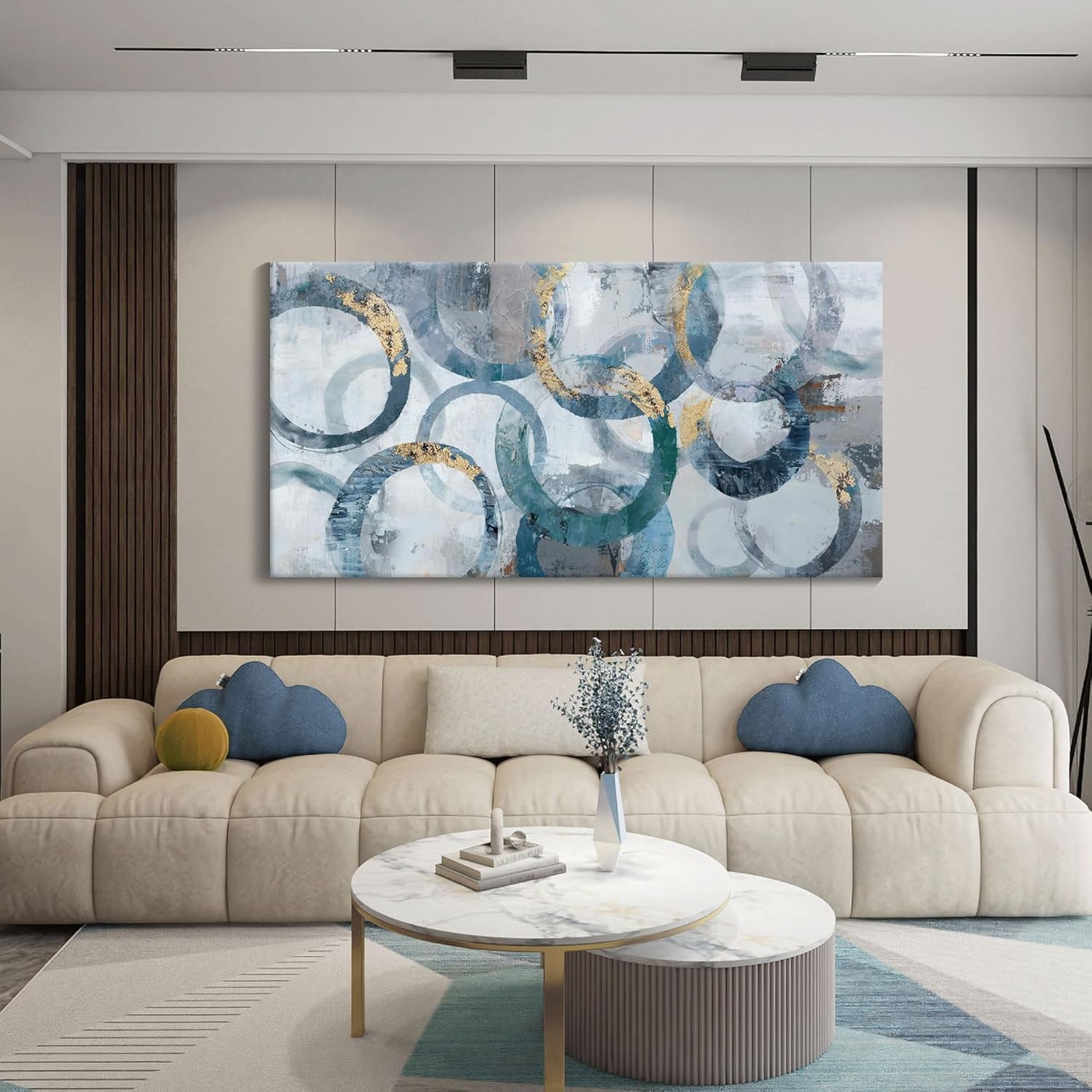 AatoeaX Blue and Gold Wall Art Wall Art for Living Room Modern Abstract