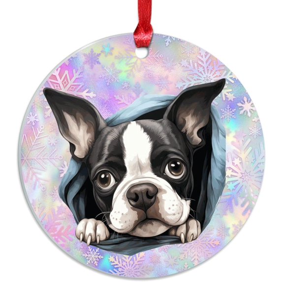 AatoeaX Boston Terrier Snowflake Ornament: Cute Dog Portrait, Transparent Acrylic, Hanging Keepsake for Pet Fans, Holiday Decor & Gifts