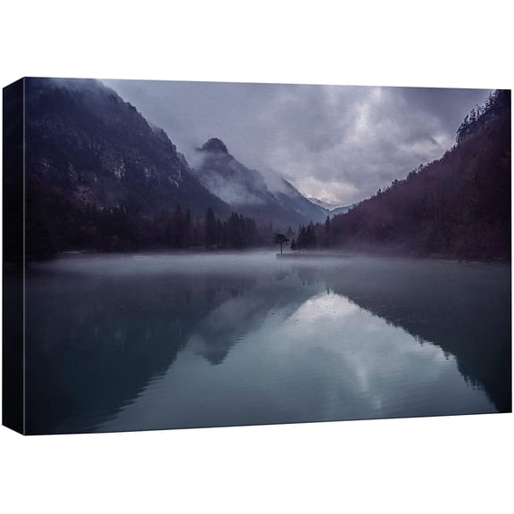 AatoeaX Canvas Print Wall Art Dark Blue & Purple Misty Mountain Reflections Nature Wilderness Photography Modern Art Rustic Scenic Colorful Multicolor for Living Room, Bedroom, Office