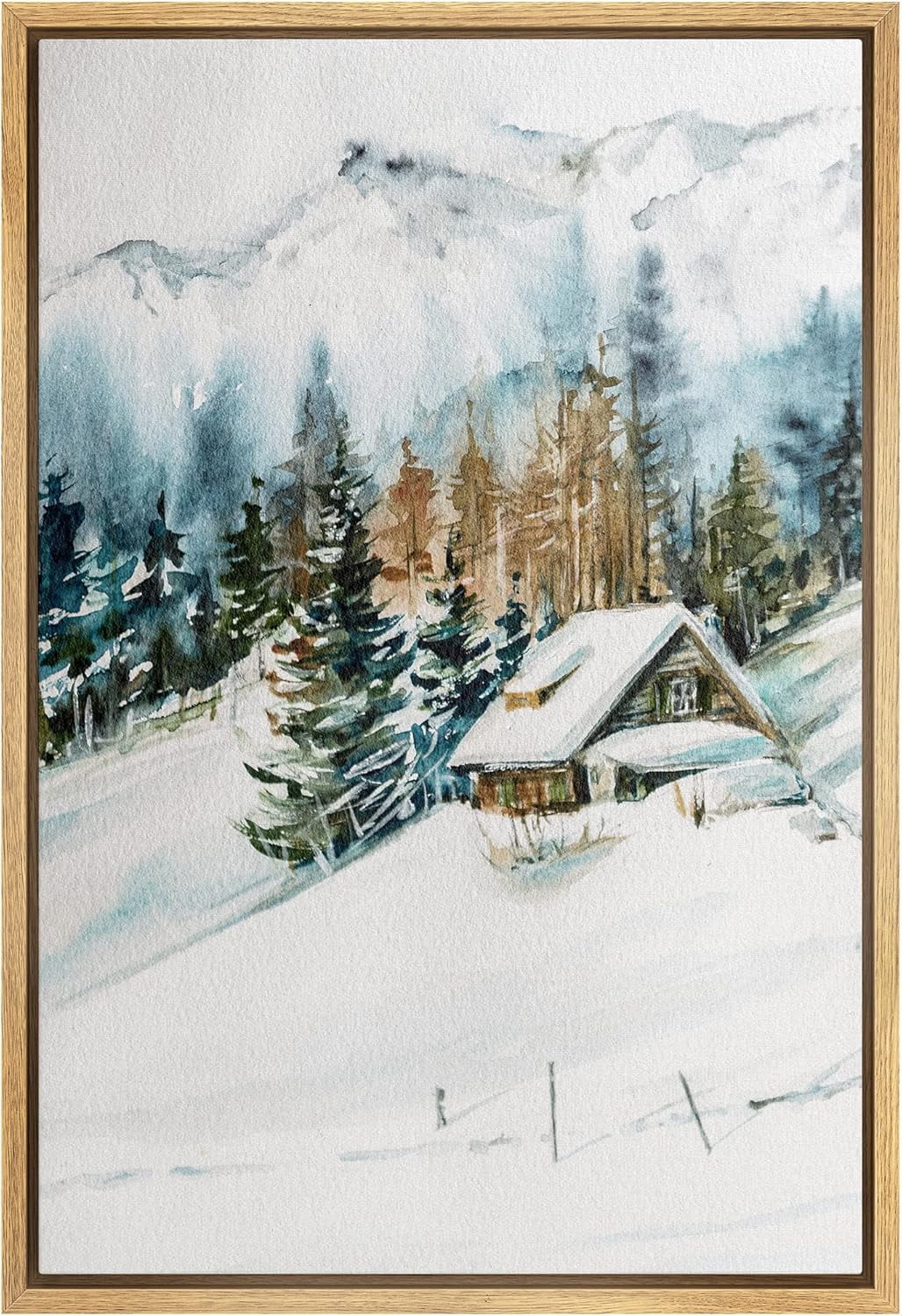 AatoeaX Canvas Print Wall Art Woodland Nursery Decor Log Cabin Winter ...