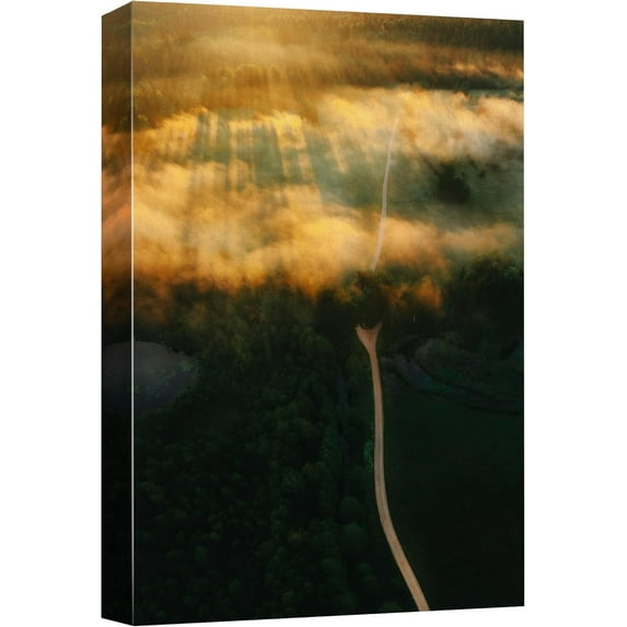 AatoeaX Canvas Wall Art Golden Sunrise Over Forest and Path Photography Modern Art Rustic Landscape Relax/Calm Multicolor for Living Room, Bedroom