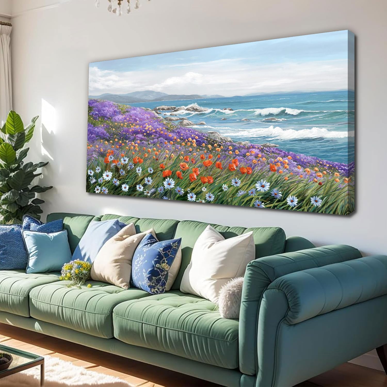 AatoeaX Coastal Painting Wall Art Coastline and Wild Daisies Picture ...