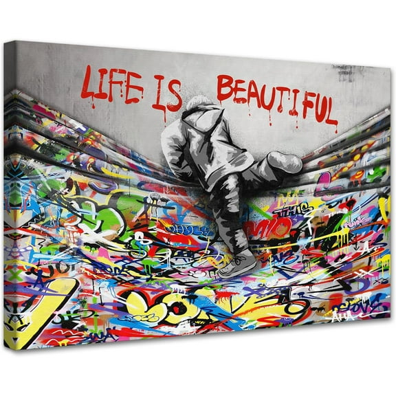 Colorful Curtains Graffiti Canvas Wall Art Unframed Artwork Boy Graffiti Poster Prints Street Culture Banksy Art Wall Decor for Living Room Bedroom Kitchen Decor Ready to Hang