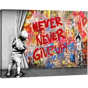 AatoeaX Colorful Graffiti Canvas Wall Art Inspirational Artwork Never Give Up Poster Prints Street Culture Banksy Art Wall Decor for Living Room Bedroom Decor Ready to Hang
