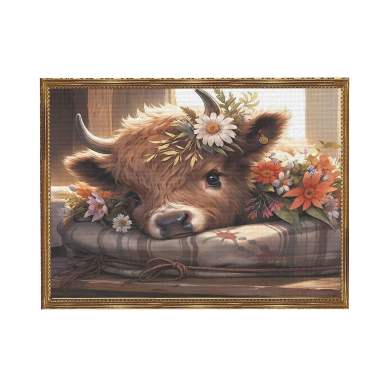 Highland Cow & Wildflowers Canvas Wall Art - 24x36 Inch Framed Print For Nursery, Kids Room, Farmhouse Decor - View #8