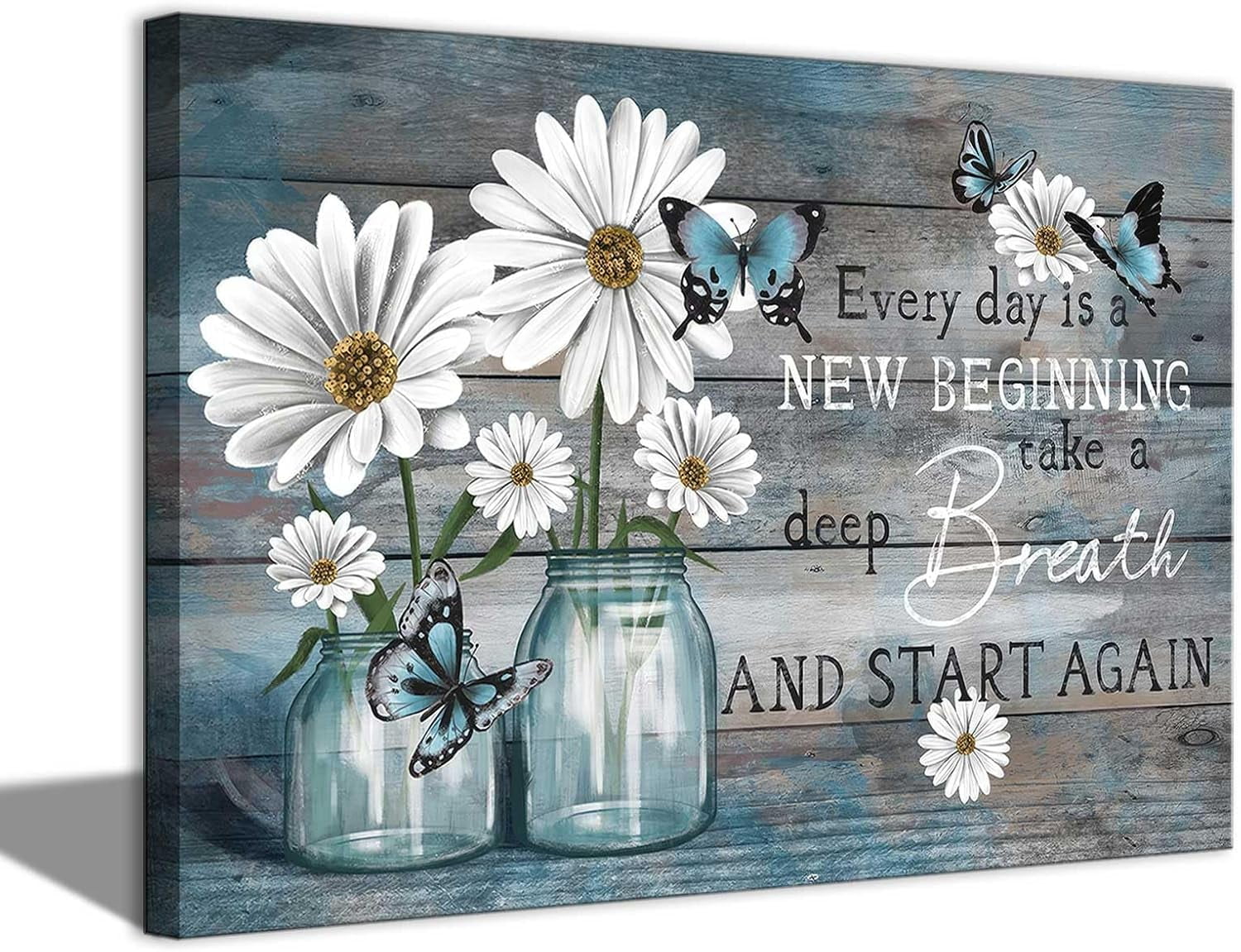 AatoeaX Daisy Canvas Wall Art Butterfly Wall Decor Inspirational Poster ...