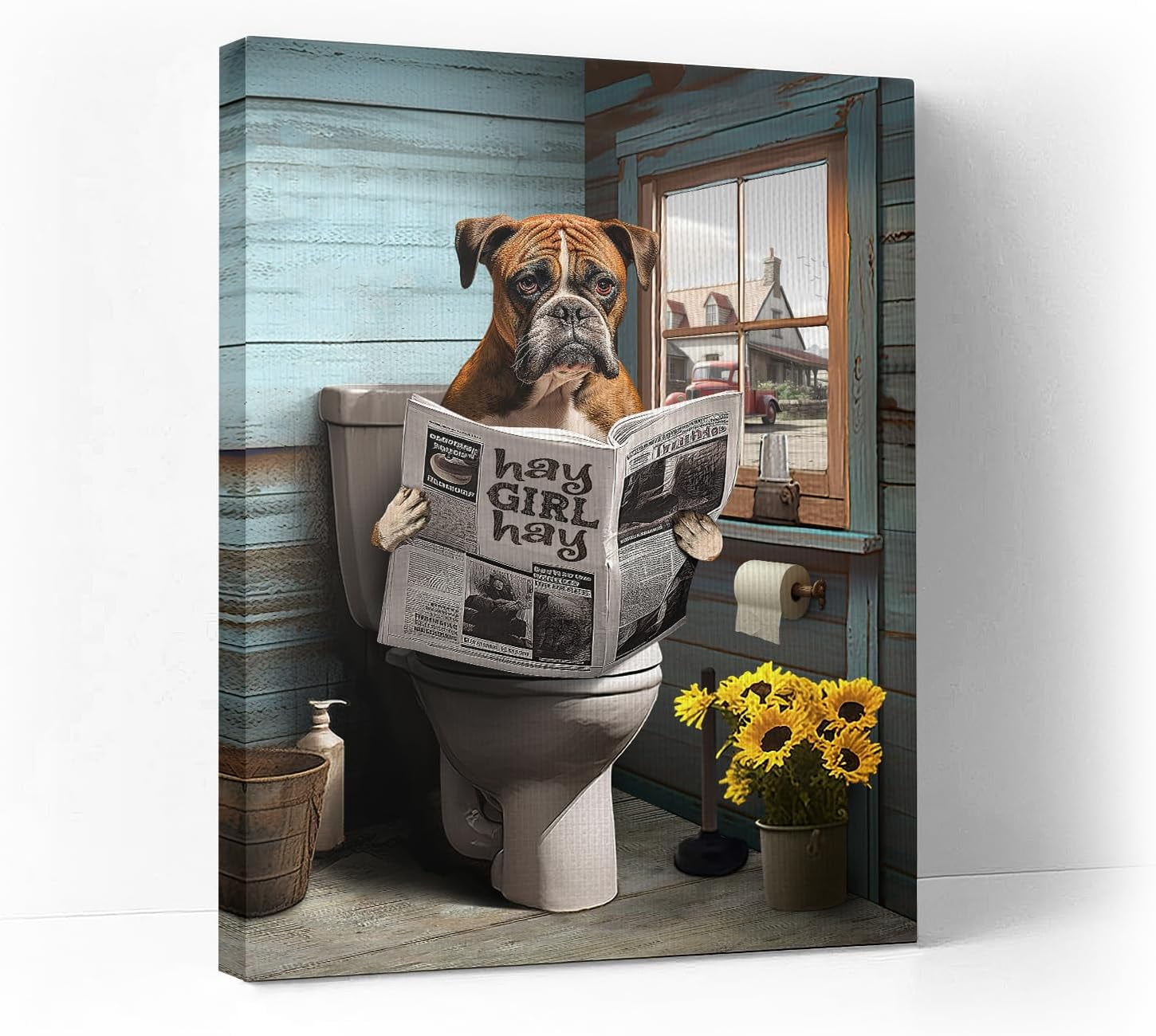 AatoeaX Dog Canvas Wall Art Dog Bathroom Wall Decor Cute Boxer Dog AatoeaX Dog Canvas Wall Art Dog Bathroom Wall Decor Cute Boxer Dog