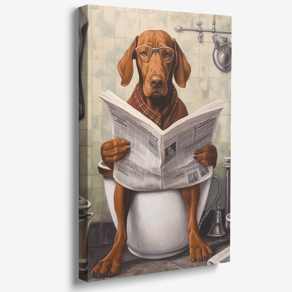 AatoeaX Dog Wall Art for Bathroom Funny Dog Reading The Newspaper on AatoeaX Dog Wall Art for Bathroom Funny Dog Reading The Newspaper on