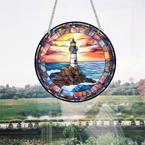 AatoeaX Elegant Lighthouse Window Decor: Scenic Coastal View, Transparent Acrylic, Hanging Art Panel for Home, Nautical - Inspired Spaces & Hallway Decor