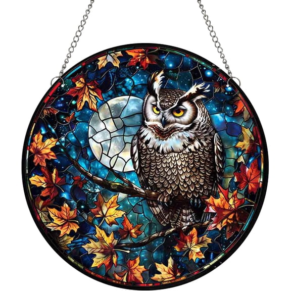AatoeaX Elegant Owl Window Decor: Moonlit Scene, Transparent Acrylic, Hanging Wall Sign for Home, Autumn - Inspired Venues & Bedroom Decor