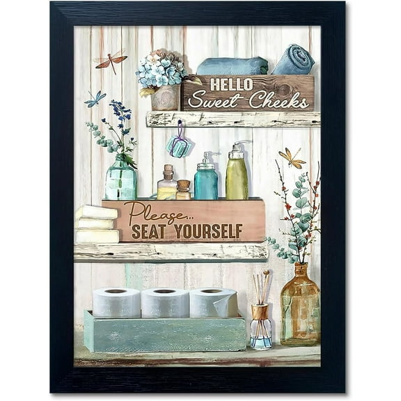 AatoeaX Farmhouse Bathroom Wall Decor Art Dragonfly Canvas Prints Teal Flower Pictures Country Bathroom Art Funny Bath Laundry Black Artwork