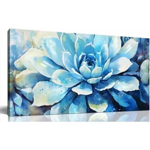 AatoeaX Flower Wall Art for Office Blue Floral Canvas Wall Art Succulent Wall Decor Ready To Hang