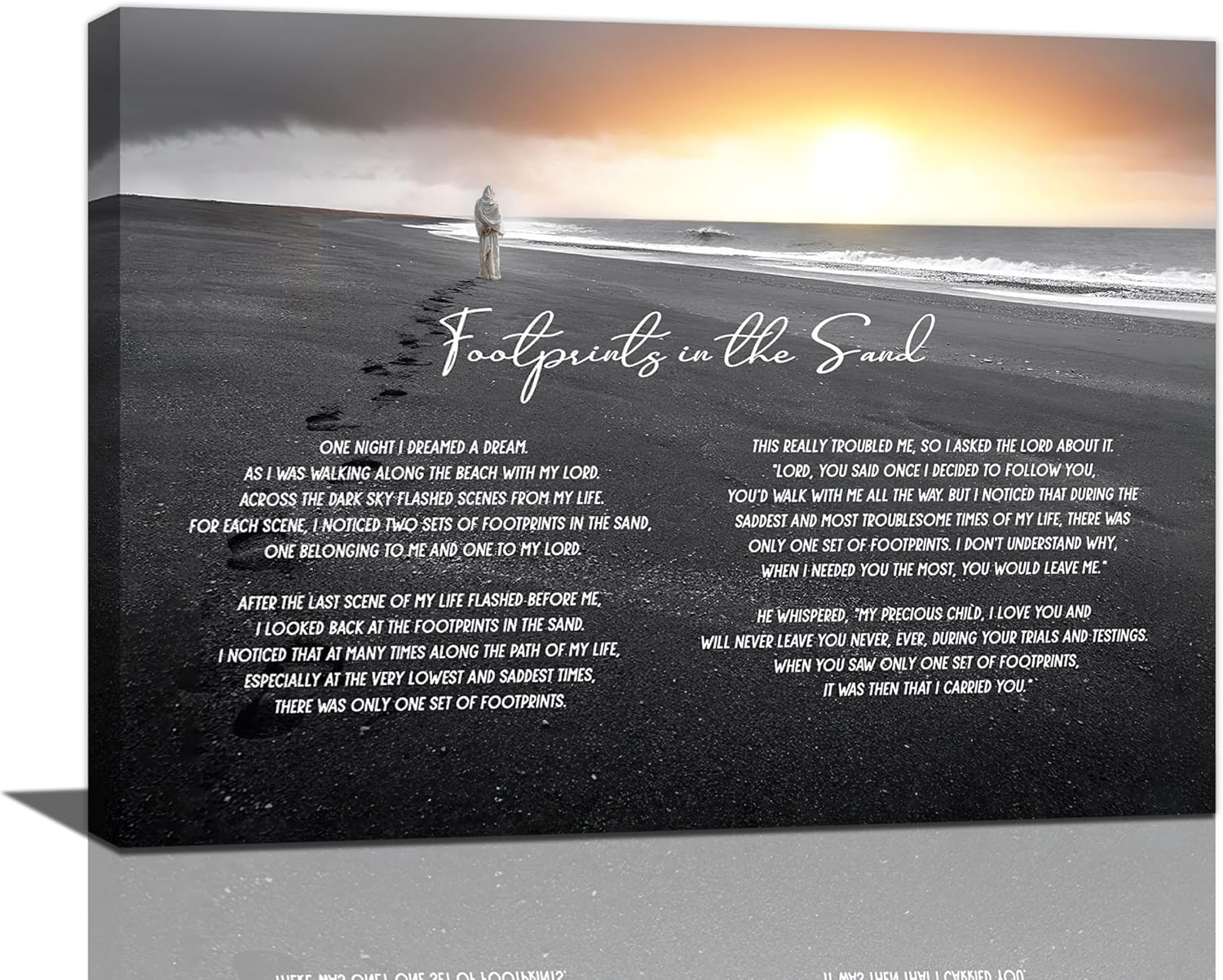 Artery8 Jesus Lord Footprints In The Sand Poem - Inspirerende Kunstprint 12x16 Inch Met Lijst | Christelijke Wanddecoratie