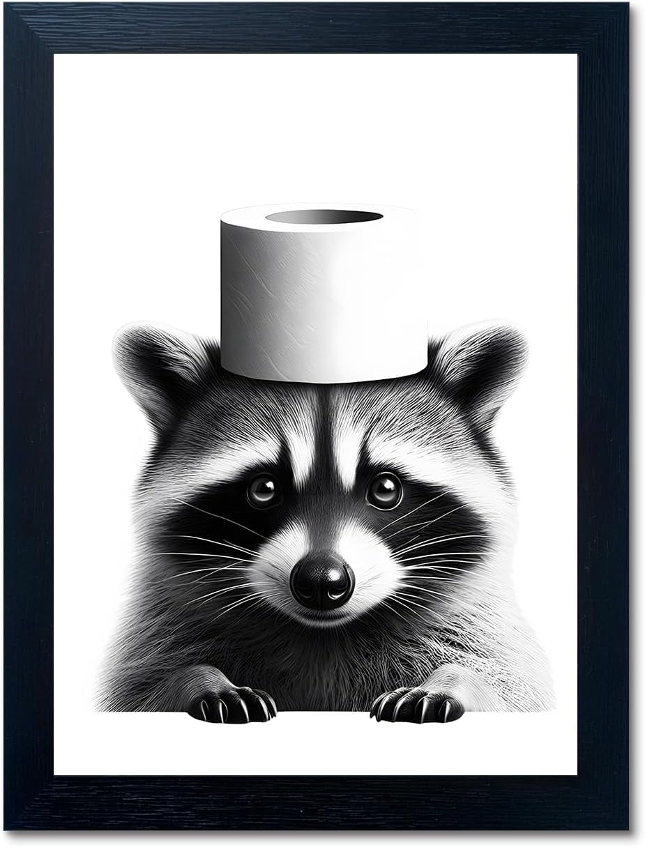 AatoeaX Funny Bathroom Decor Wall Art, Cute Raccoon Toilet Paper Roll ...