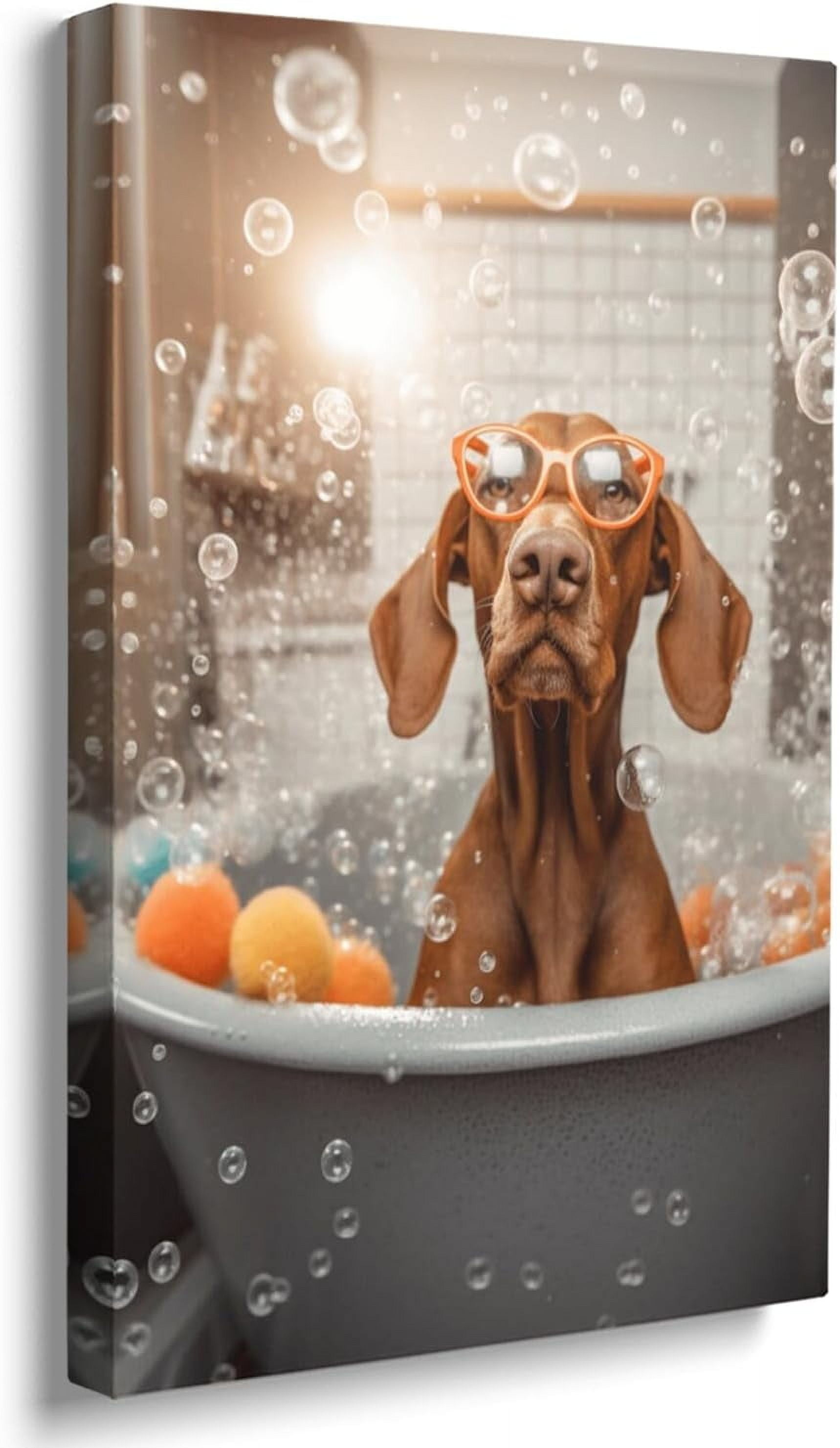 AatoeaX Funny Cute Dog Bathroom Decor Wall Art Dog in Bathtub Bubble