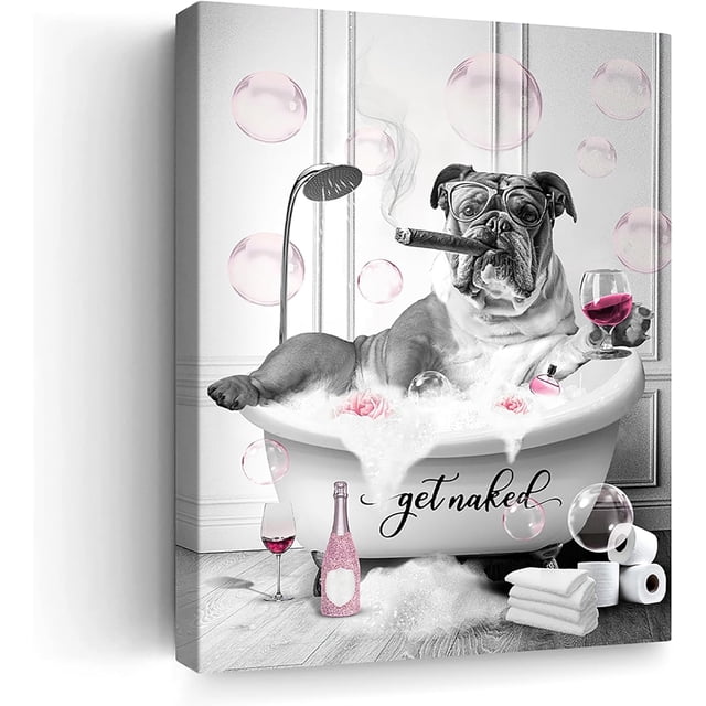 AatoeaX Funny Dog Bathroom Wall Art Black and White Animals Bulldog