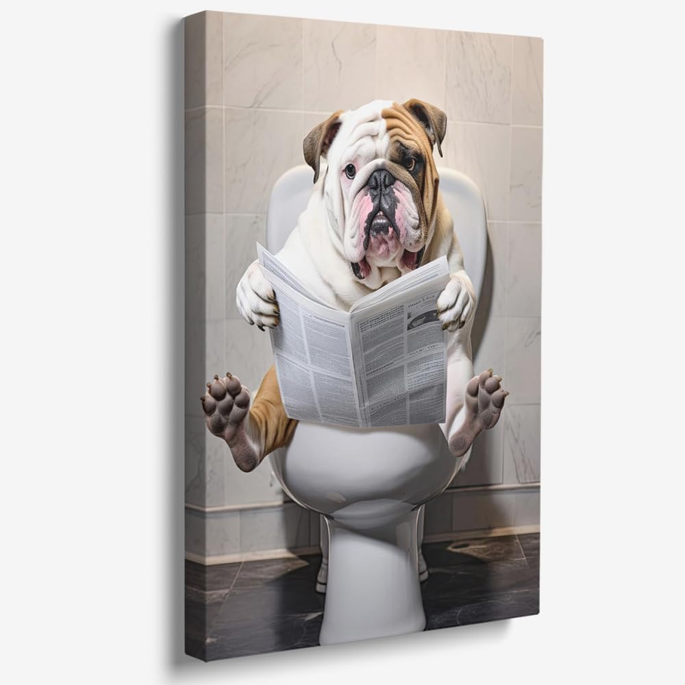Funny Dog Sitting in Toilet Bathroom Decor Bathroom Wall Art Funny Dog ...