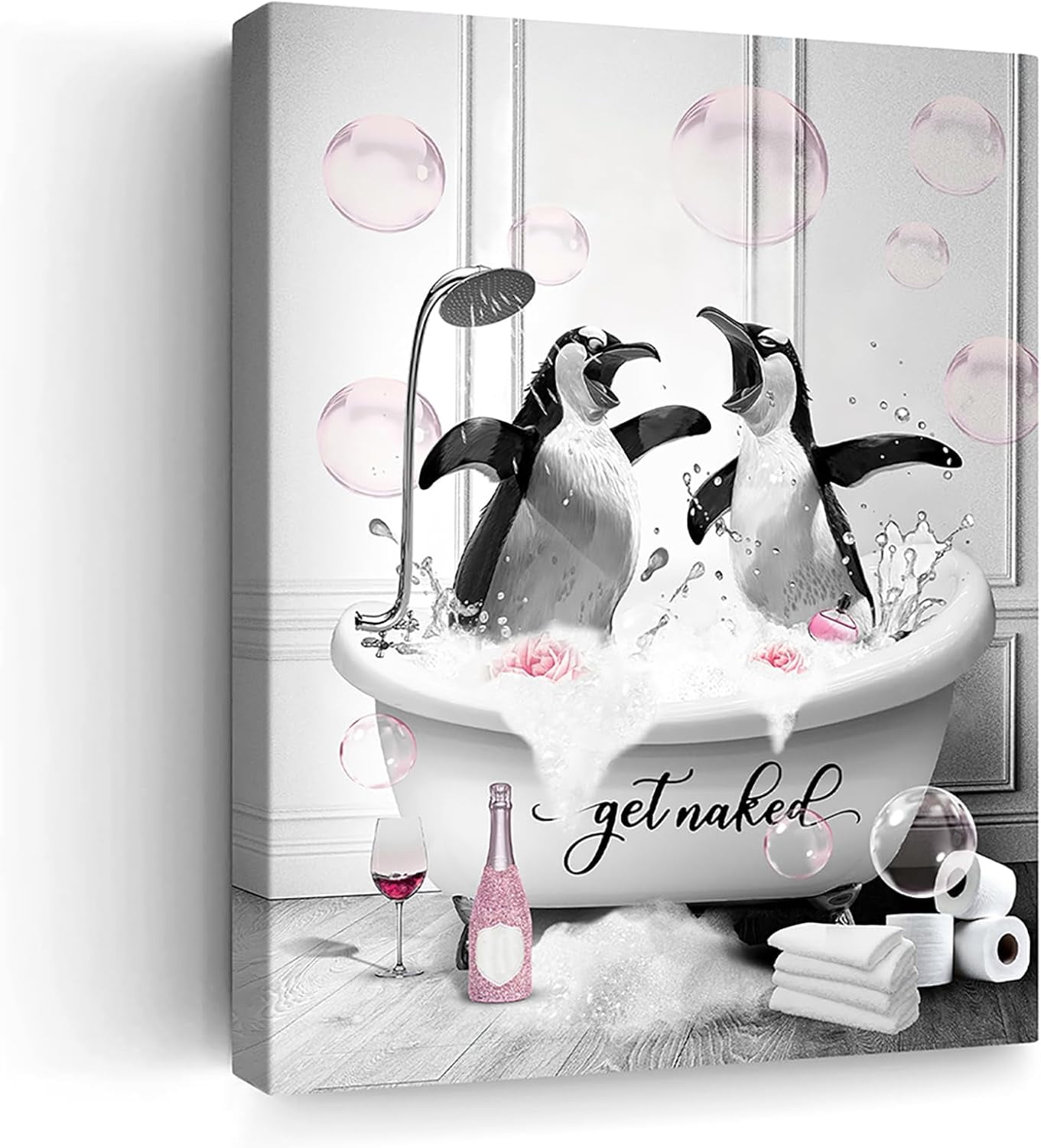 AatoeaX Funny Penguin Bathroom Wall Art Black and White Animals Penguin