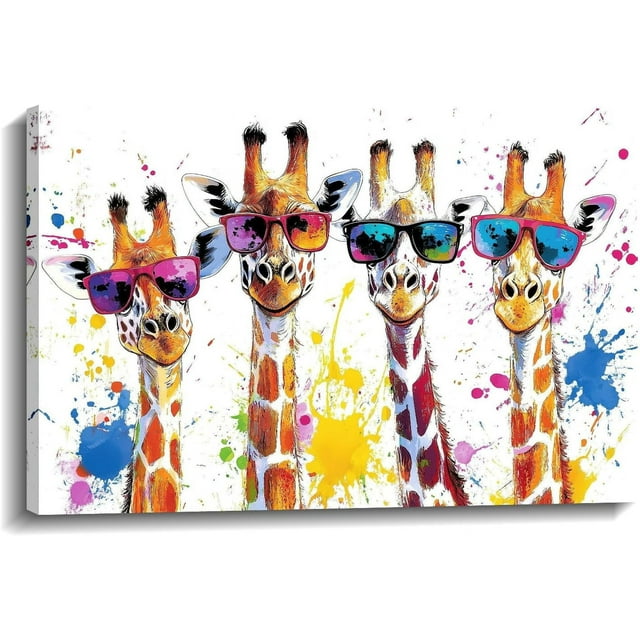 AatoeaX Giraffe Canvas Wall Art Giraffe Family with Glasses Picture ...