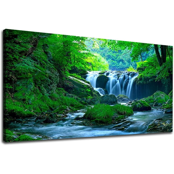 AatoeaX Green Forest Canvas Wall Art Waterfall Pictures Wall Decor Green Nature Landscape Canvas Painting Calming Nature Scene Canvas Print Artwork for Living Room Bedroom Office Home Wall Decoration