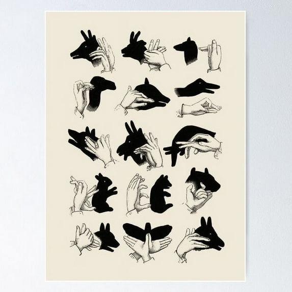 AatoeaX Hand Shadow Puppetry Antique Illustration Poster Aesthetic Home Decor – Perfect for Gallery Walls or Gifts,11"x14"or14"x11",Gold Frame