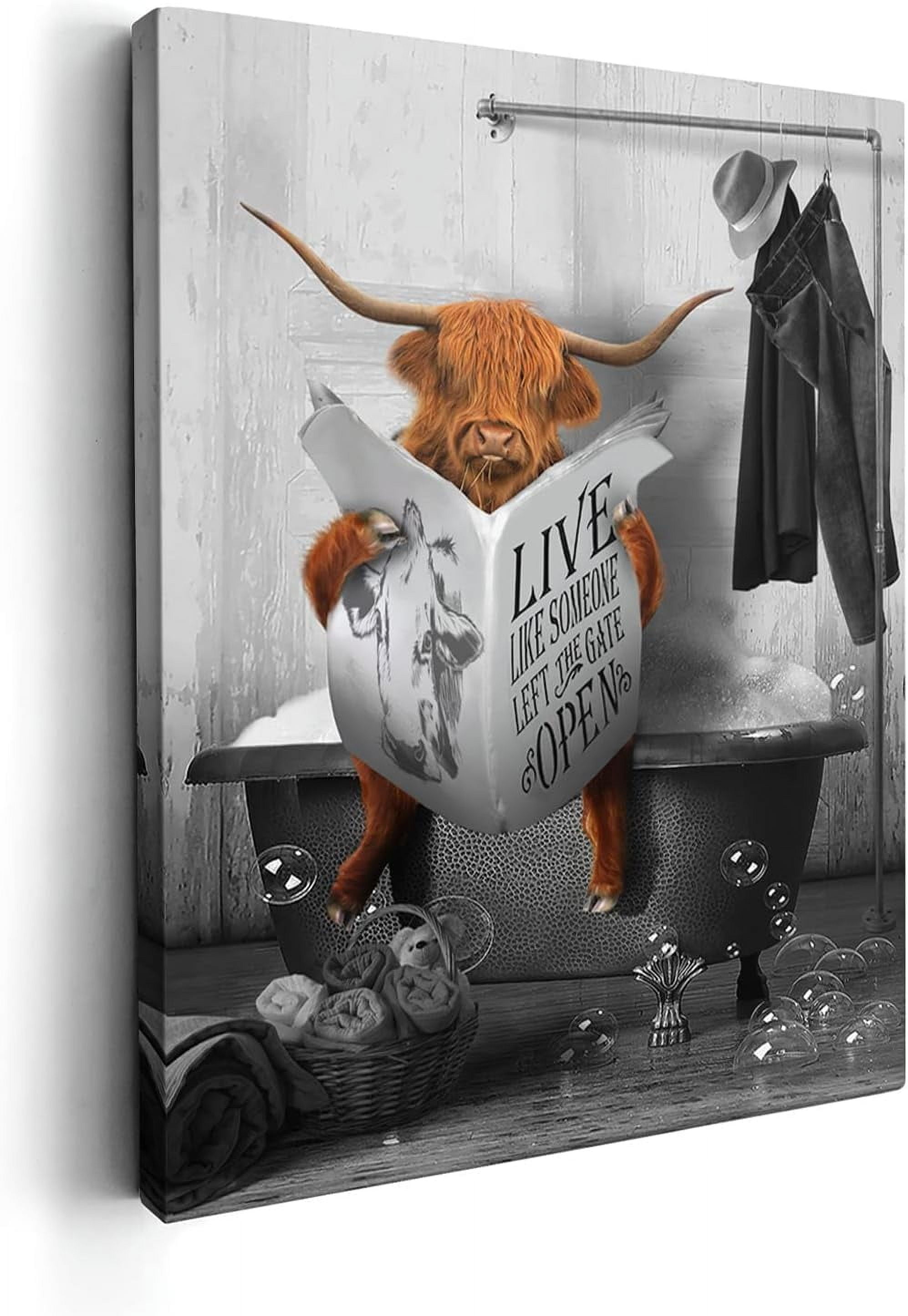 AatoeaX Highland Cow Bathroom Decor Wall Art Funny Bathroom Farm Cow