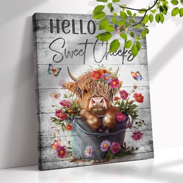 Funny Animals Wall Art Decor Highland Cow Reads Newspapers In The Toilet Pictures Canvas Prints Posters Animal Portrait Artwork Bathroom Home Walls