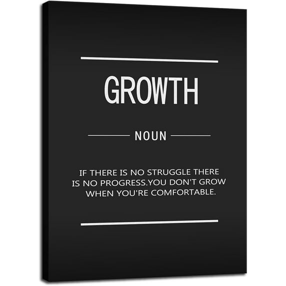 AatoeaX Inspirational Office Decoration Canvas Wall Art Growth Noun Motivational Poster Print Artwork Inspiring Proverb Picture Home Wall Decor Ready to Hang ,12"x18"or18"x12",Gold Frame