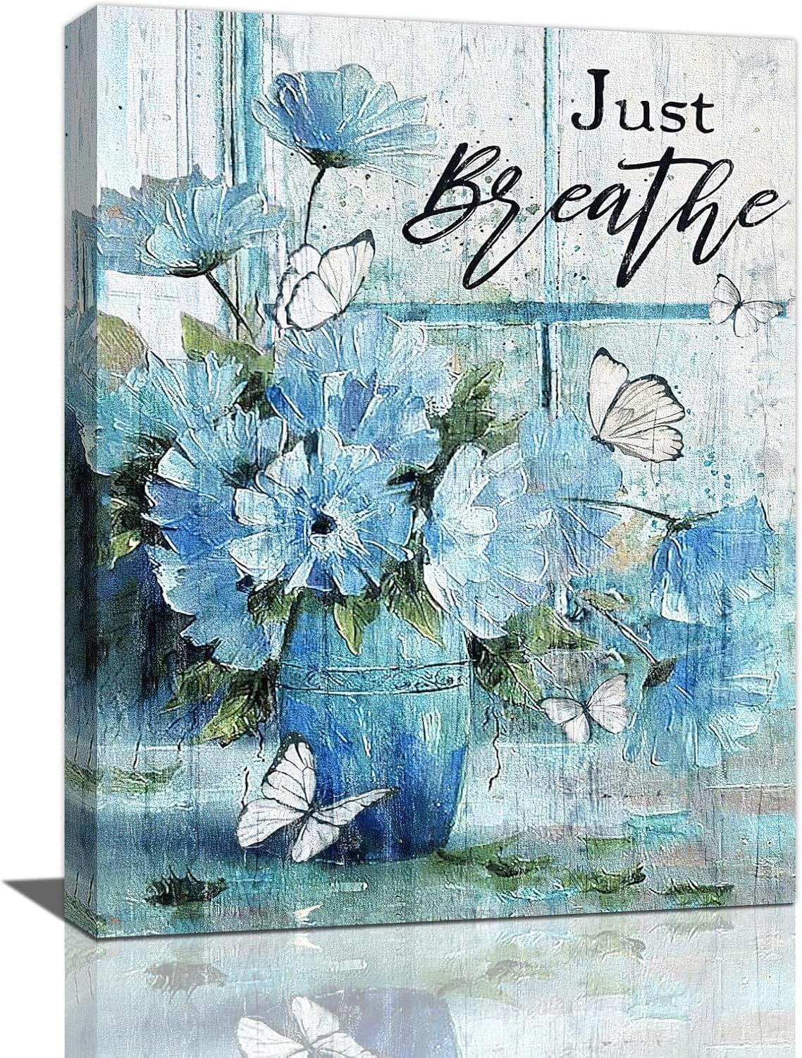 AatoeaX Just Breathe Wall Art Blue Flower Decor Floral Canvas Butterfly ...