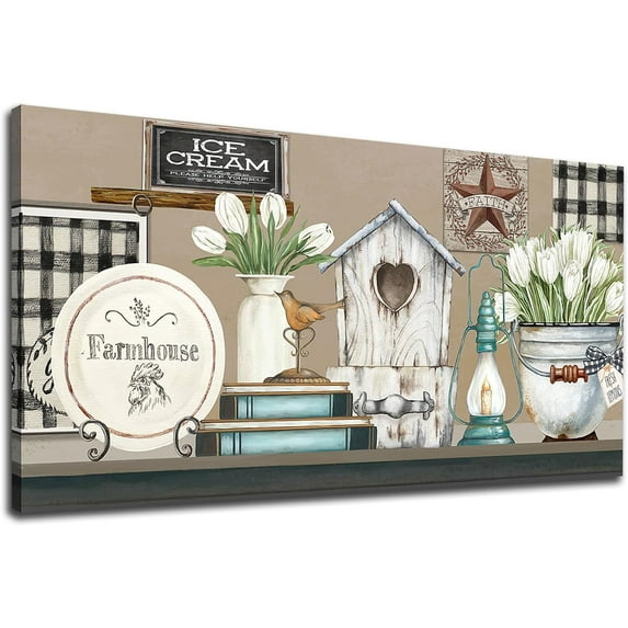 AatoeaX Kitchen Wall Art Canvas - Rustic Country Pictures Farmhouse Wall Art Decor Vintage Objects Painting Artwork Retro Prints for Living Room Bedroom Home Decorations