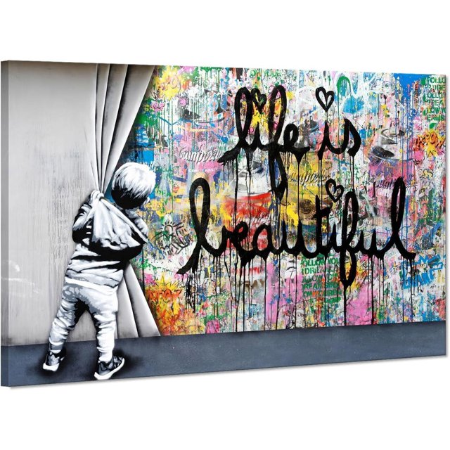 AatoeaX Life Is Beautiful Graffiti Wall Art Colorful Pop Art Behind the