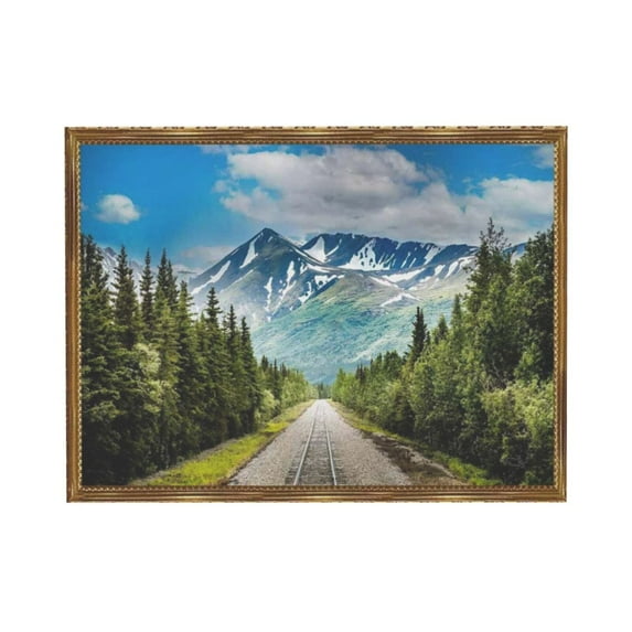 AatoeaX McKinley Mountain Wall Art Denali National Park Pictures Bathroom Decor Mountain Landscape Canvas Photo Nature Forest with Railroad Scenic Painting Artwork for Living Room Home Decoration