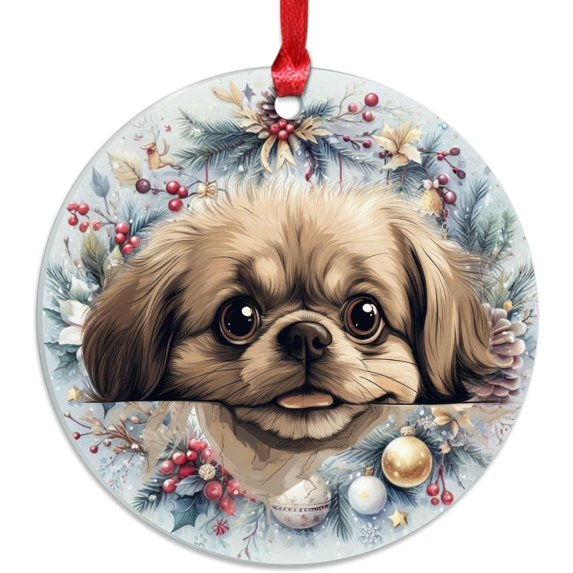 AatoeaX Pekingese Christmas Ornament: Festive Dog Design, Transparent Acrylic, Hanging Decor for Pet Lovers, Holiday Accents & Gifts