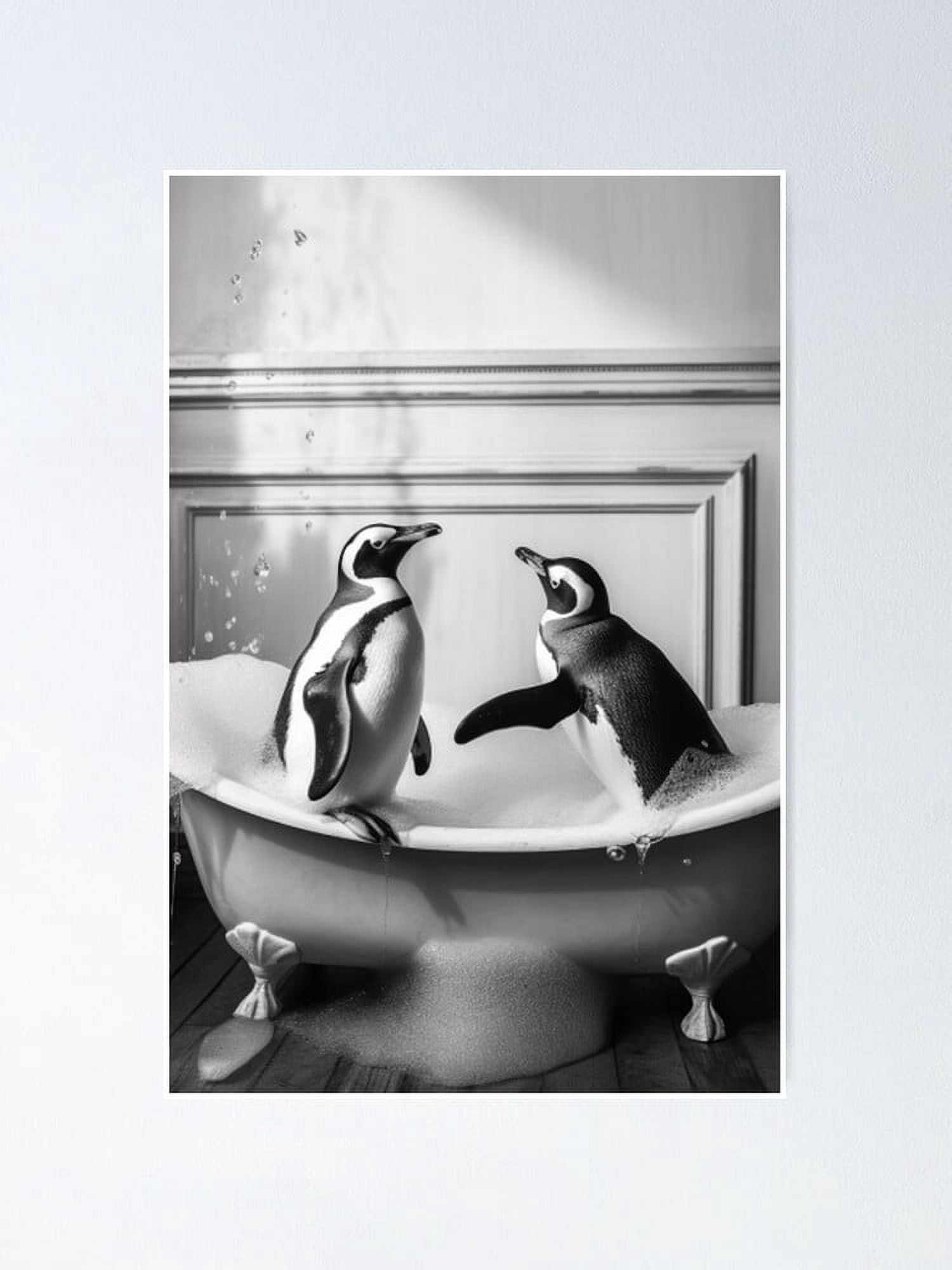 AatoeaX Penguins Bathtub Vintage Bathroom Art Black and White Print ...