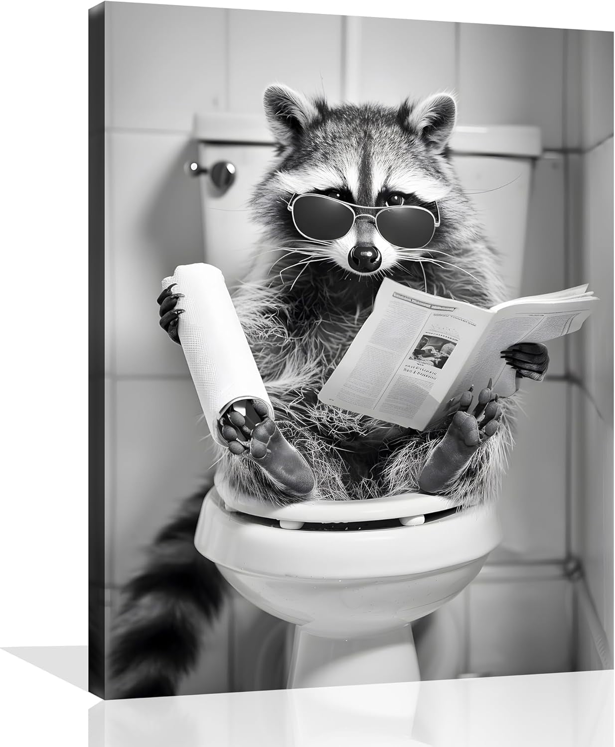AatoeaX Raccoon Bathroom Wall Art Raccoon on Toilet Painting Wall Art ...