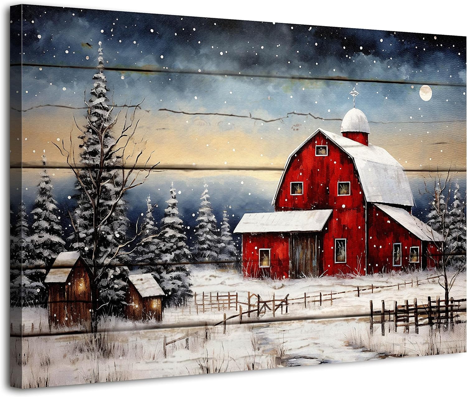 AatoeaX Red Barn Wall Art Christmas Pictures Snowy Winter Scene Wall ...