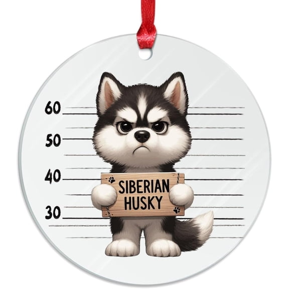 AatoeaX Siberian Husky Mugshot Ornament: Funny Dog Design, Transparent Acrylic, Hanging Decor for Pet Lovers, Unique Gifts & Home Accents