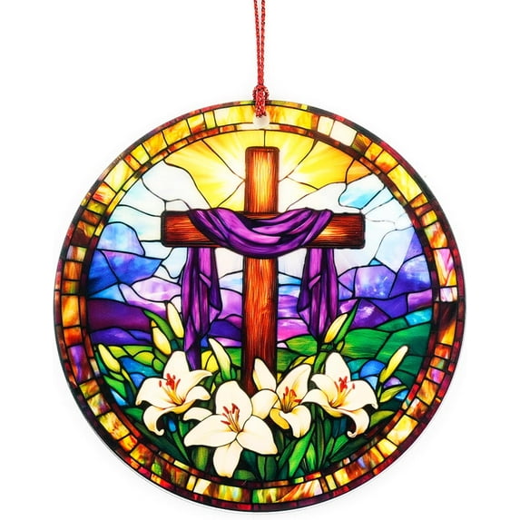 AatoeaX Stained - Glass Cross Ornament: Religious Art, Vivid Colors, Transparent Acrylic, Hanging Decor for Churches, Spiritual Spaces & Easter Decor