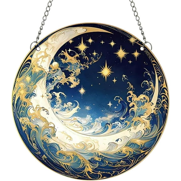 AatoeaX Stylish Celestial Wave Window Decor: Golden Wave Motif, Transparent Acrylic, Hanging Art for Home, Night - Themed Spaces & Relaxing Areas