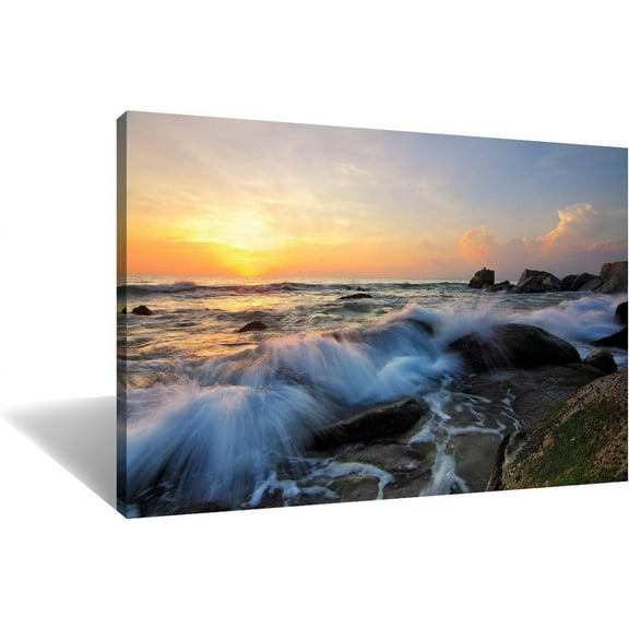 AatoeaX Sunset Canvas Wall Art Nature Blue Ocean Beach Waves Landscape Poster Print Seascape Picture Painting Wall Decor Artwork for Modern Home Bedroom Bathroom Office