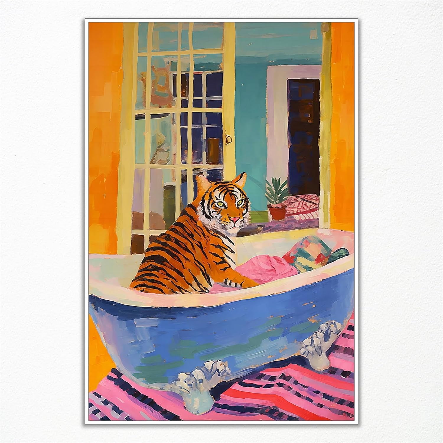 AatoeaX Tiger Canvas Wall Art In Bathtub Print, Pink Kitsch Bathroom ...