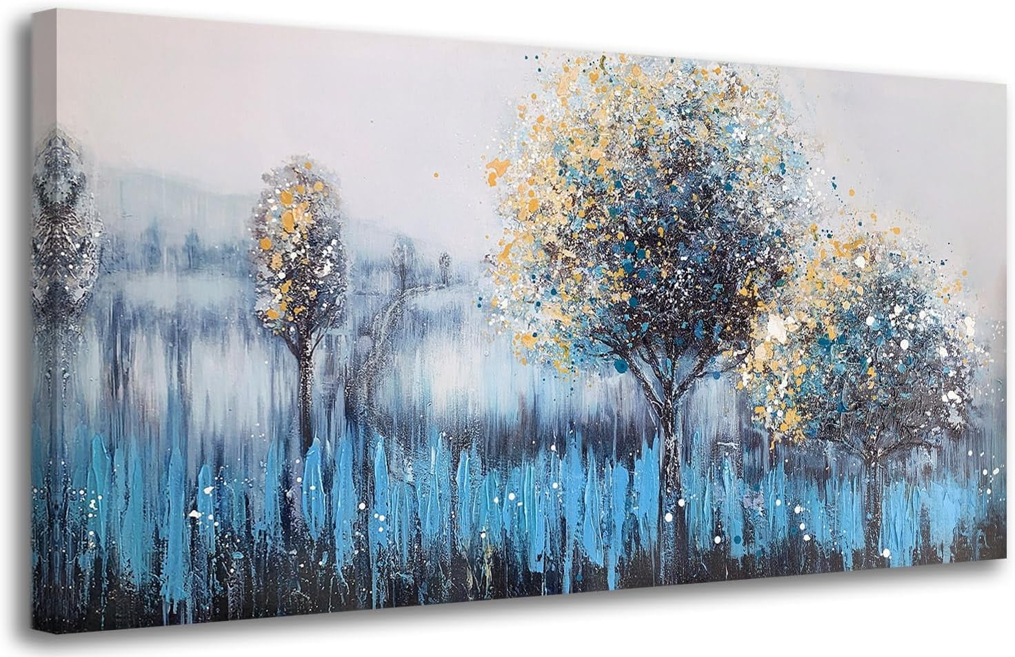 AatoeaX Tree Wall Art Canvas Teal Landscape Painting Blue Forest ...