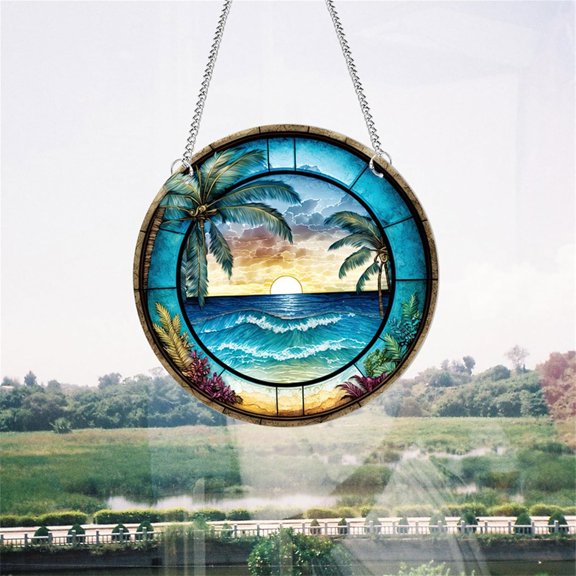 AatoeaX Unique Transparent Acrylic Beach Sunset Window Decor - Serene & Tropical, Ideal as Art Panel and Wall Sign, Easy - install for Home, Balcony & Beach - themed Venues