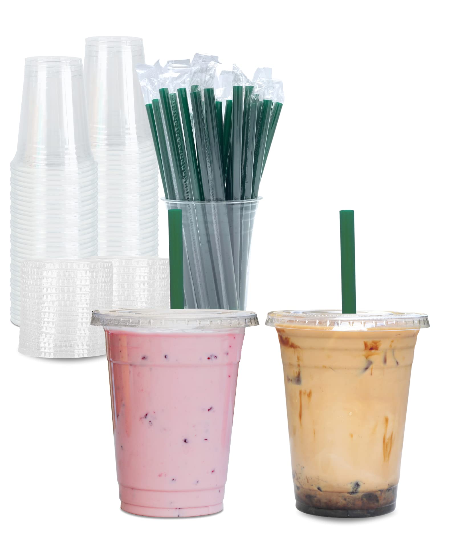 Aatriet Clear Plastic Cups with Lids and Straws â€“ [100 Sets 16 oz