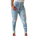 thumbnail image 1 of Aayomet 18 Tall Womens Women'S Solid Color High Waisted Hole Button Jeans,Blue XXL, 1 of 3