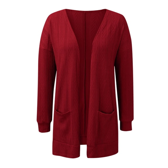 Aayomet 2023 Fall Long Cardigans for Women Knit Cable Cardigan Sweater With Pockets (Red, XXL)