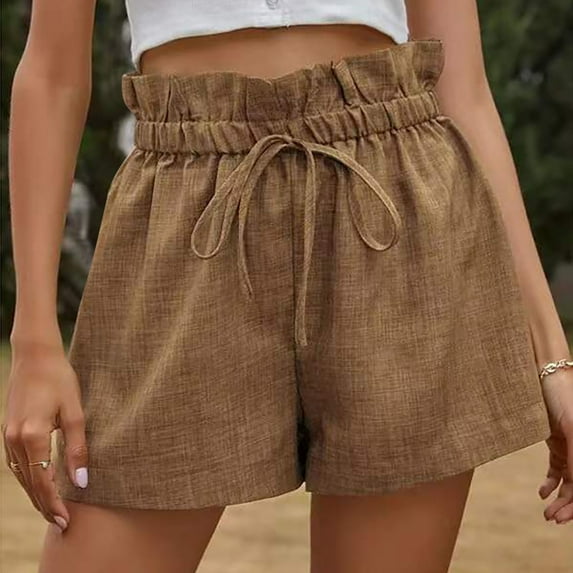 Aayomet 2023 Womens Shorts for Summer Casual Flowy Shorts High Waisted Ruffle Wrap Skorts Pull On Elastic Waist Vacation Women,Khaki L