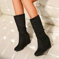 thumbnail image 1 of Aayomet Ankle Boots for Women Solid Color Suede Internal Elevated Mid Length Boots (Black, 6.5), 1 of 5