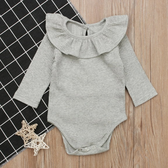 Aayomet Baby Bodysuit Girl Fall Cute Baby Sweatshirt Romper Waffle Knit Baby Clothes Girl Boy Fall Winter Outfits,Gray 0-3 Months