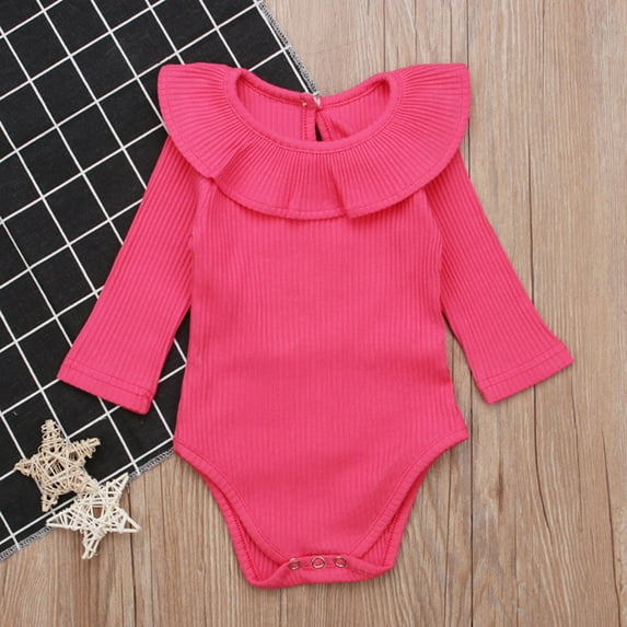 Aayomet Baby Bodysuit Winter Winter Jumpsuit For Baby Boy Baby Girl Clothes Solid Ruffle Long Sleeve Romper Bodysuit Tops One Piece Jumpsuit Fall Winter Outfit,Hot Pink 6-12 Months